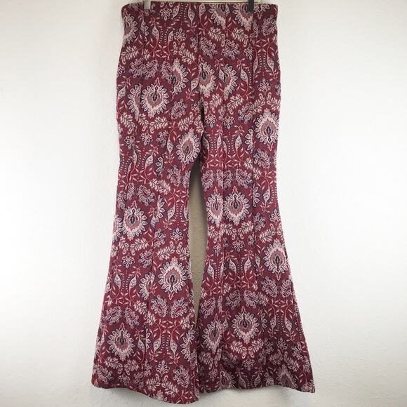 Anthropologie Damask Jacquard Flare Pants Floral Botanical Retro Boho Plus Size - Picture 2 of 10